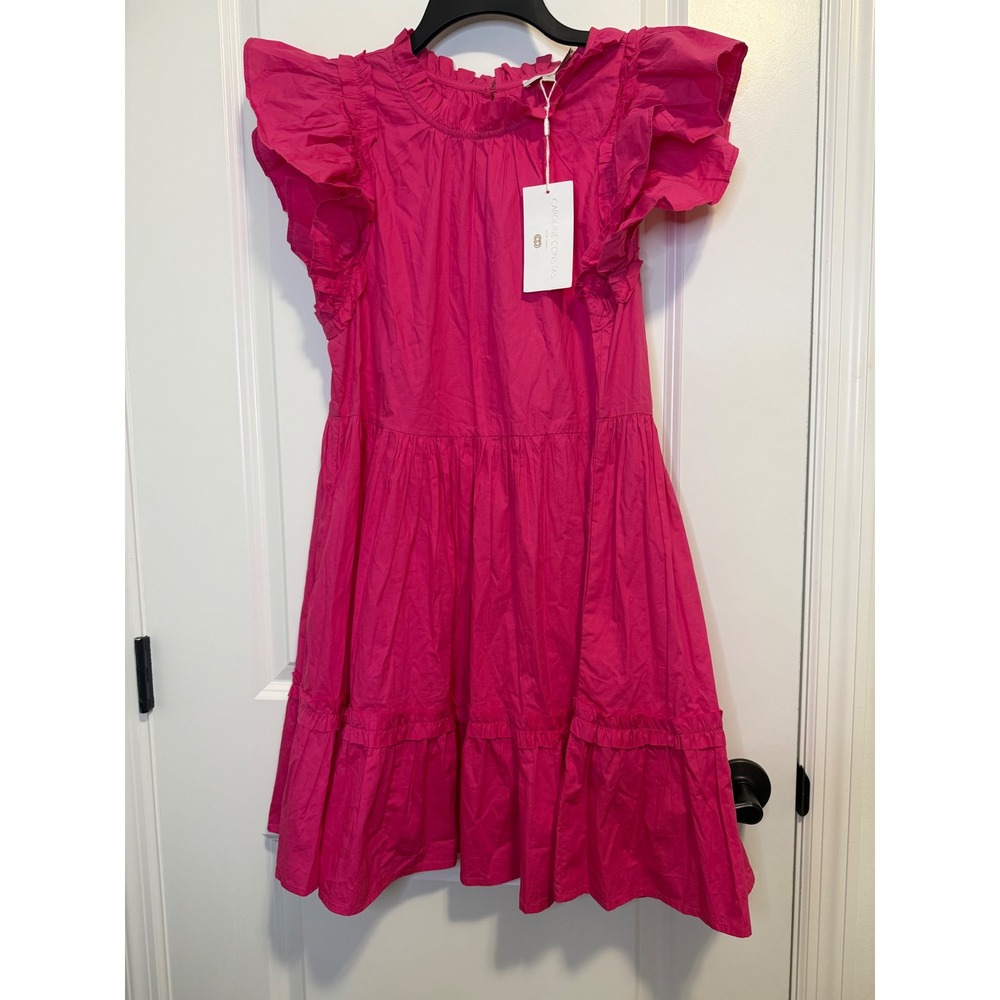 Caroline Constas Tiered Mini Dress Women S Pink New Ruffle Flutter Sleeve Cotton